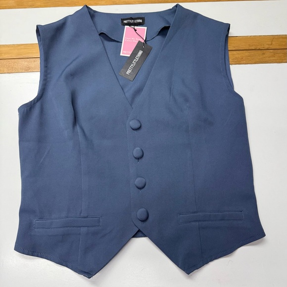 PrettyLittleThing Navy Button-Up Vest - Picture 1 of 5